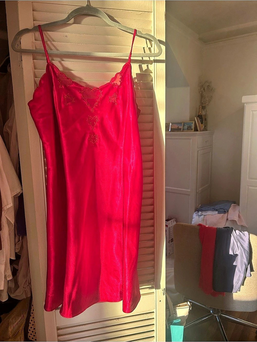 Red slip dress